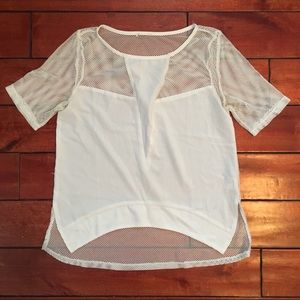 White Woven with Stretch Back Mesh Top